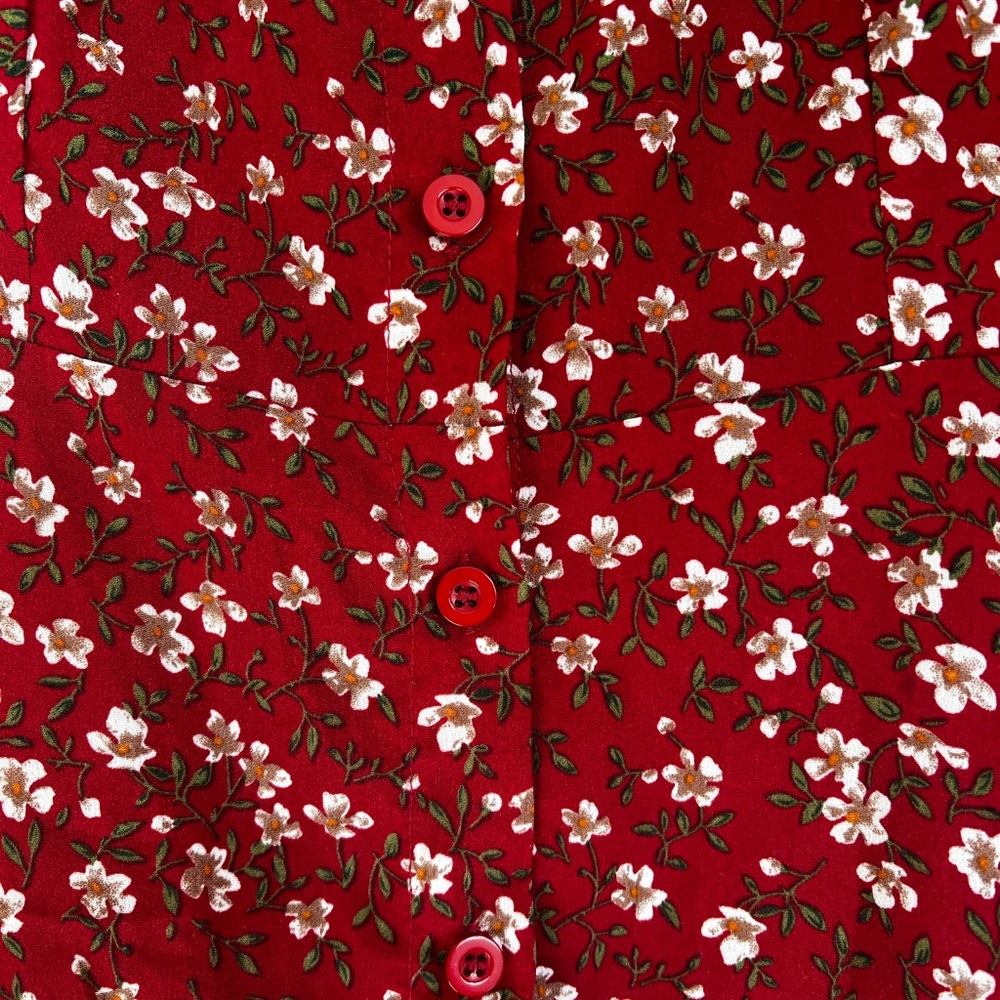 2 Summer Dresses Women’s Red & Pink Floral Button Up Short Sleeve- Size Small - Picture 5 of 11